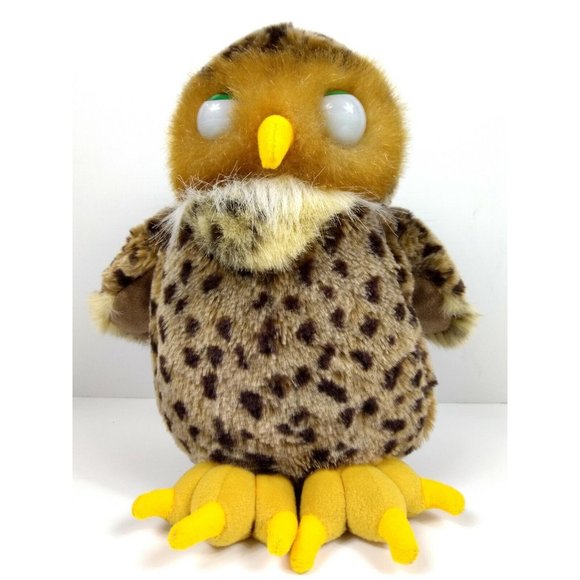 Vintage Eyenimal 9" Brown Mottled Owl Plushie With Big Green Moving Eyes - Picture 4 of 9